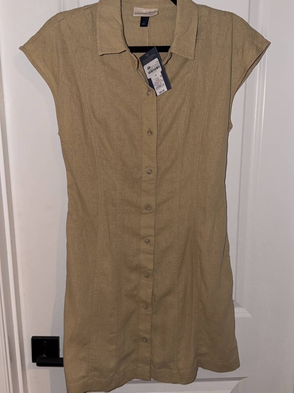 Tan Button-Front Cap-Sleeve Shirt Dress